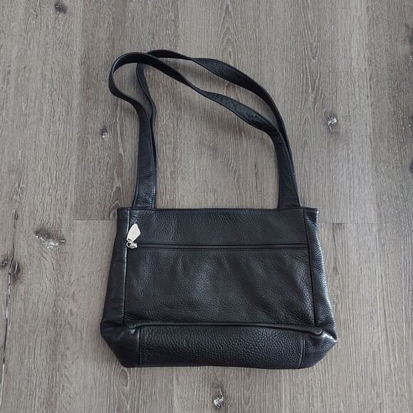 Libaire Brand Made in USA Black Large Pebbled Leather Shoulder Bag - Picture 2 of 9